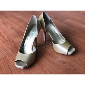 Jessica Simpson open-toed high heel shoes.